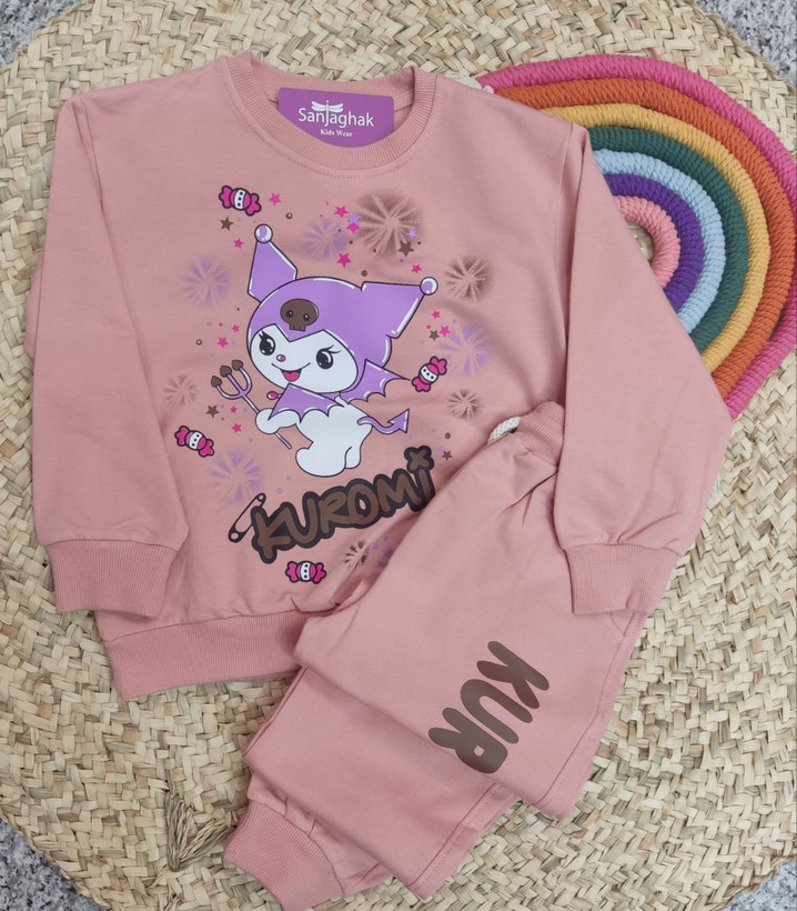 بلوز شلوار دخترانه کرومی مدل آستین بلند جنس دورس دو نخ