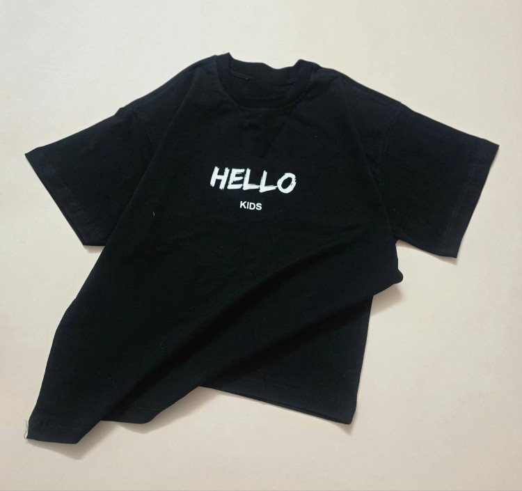 تیشرت تک مشکی مدل HELLO جنس نخ پنبه